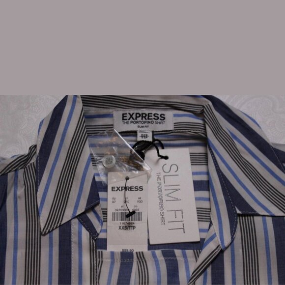 Express Womens Portofino Long Sleeve Slim Fit Striped Button Shirt NWT Size XXS - Picture 4 of 7
